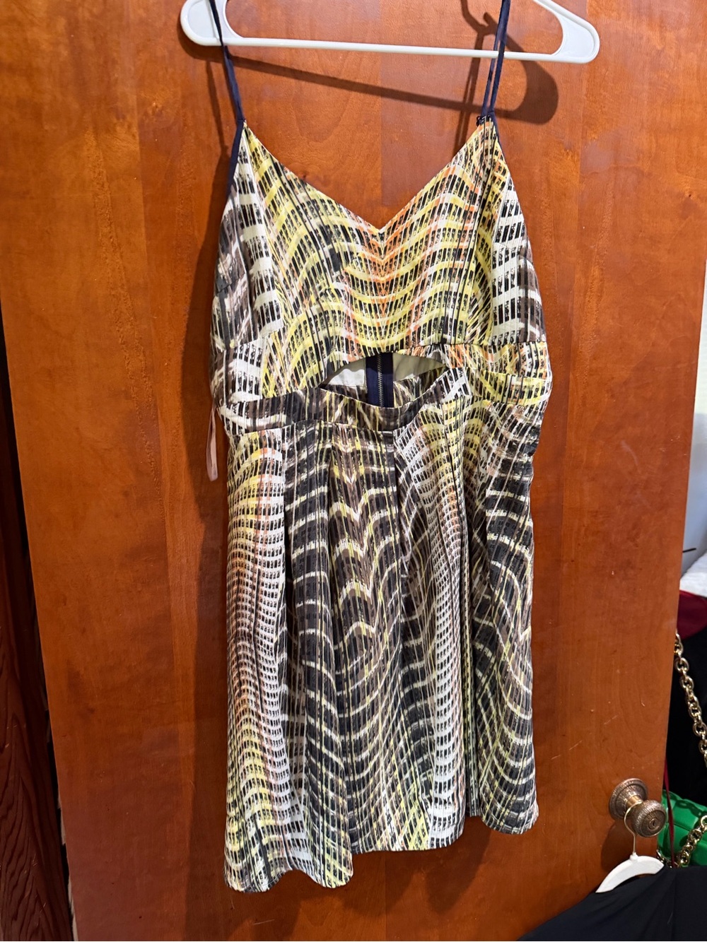 Forever 21 Yellow, Black & White Patterned Cutout Mini Dress